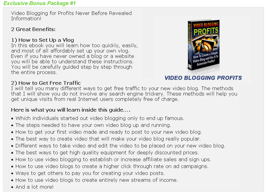 videobloggingprofits Mass Money Makers Bonus