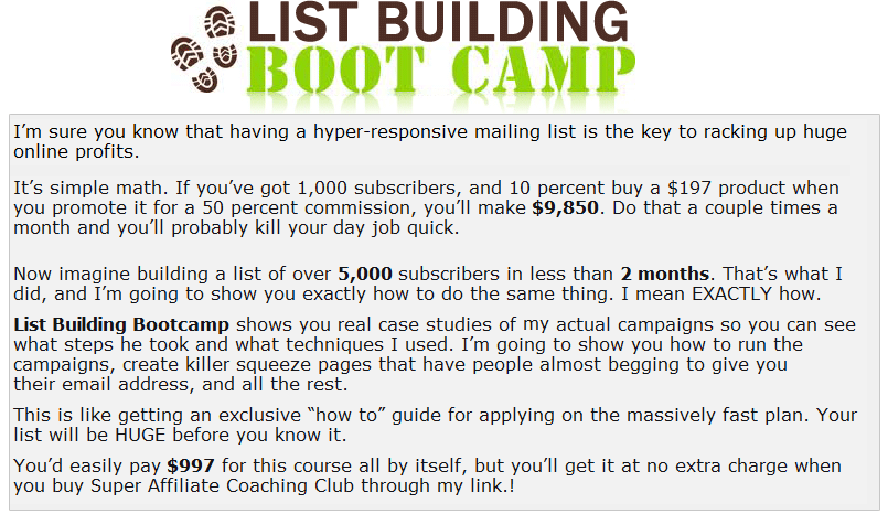 listbootcamp Super Affiliate Coaching Club Bonus