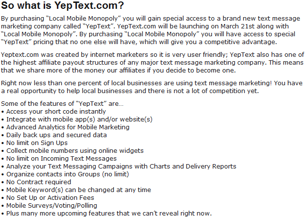 yeptext Local Mobile Monopoly Review